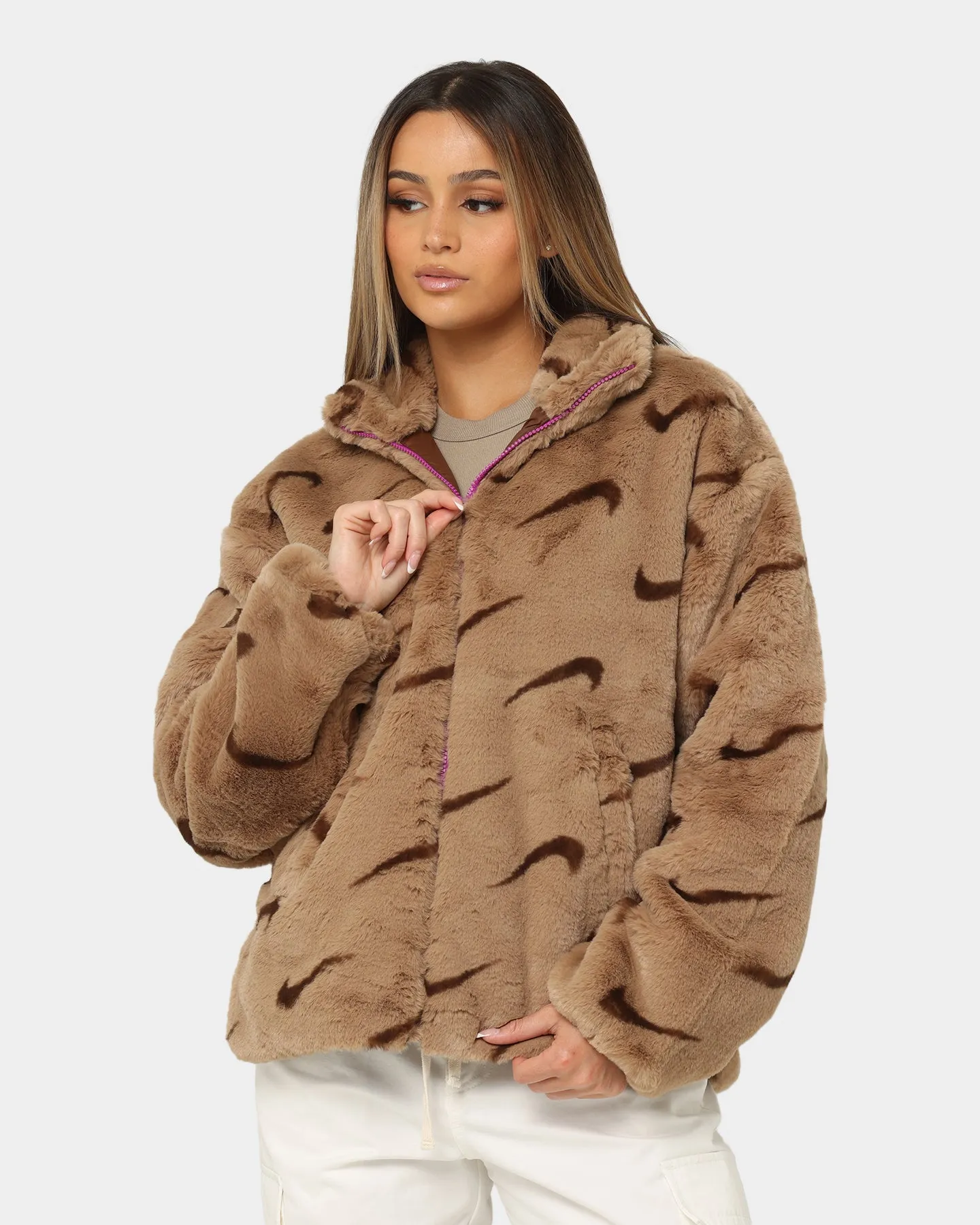 thrift - store find Lotion Nike Women's Nike Sportswear Faux Fur All Over Print Dark Driftwood