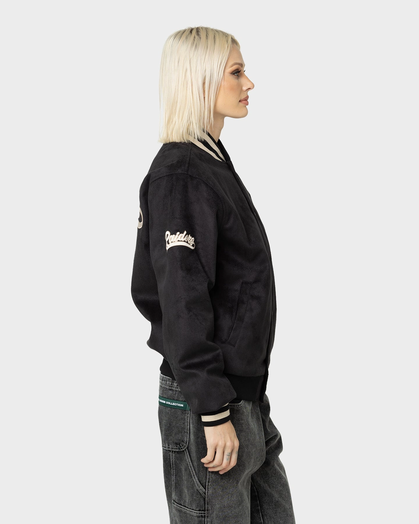 Teflon Coated Fabric suitable for funerals New Era Las Vegas Raiders Suede Jacket Black