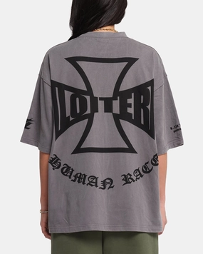 Oversized Silhouette Anti Perspiration Lining Loiter Biker Vintage T-Shirt Vintage Charcoal