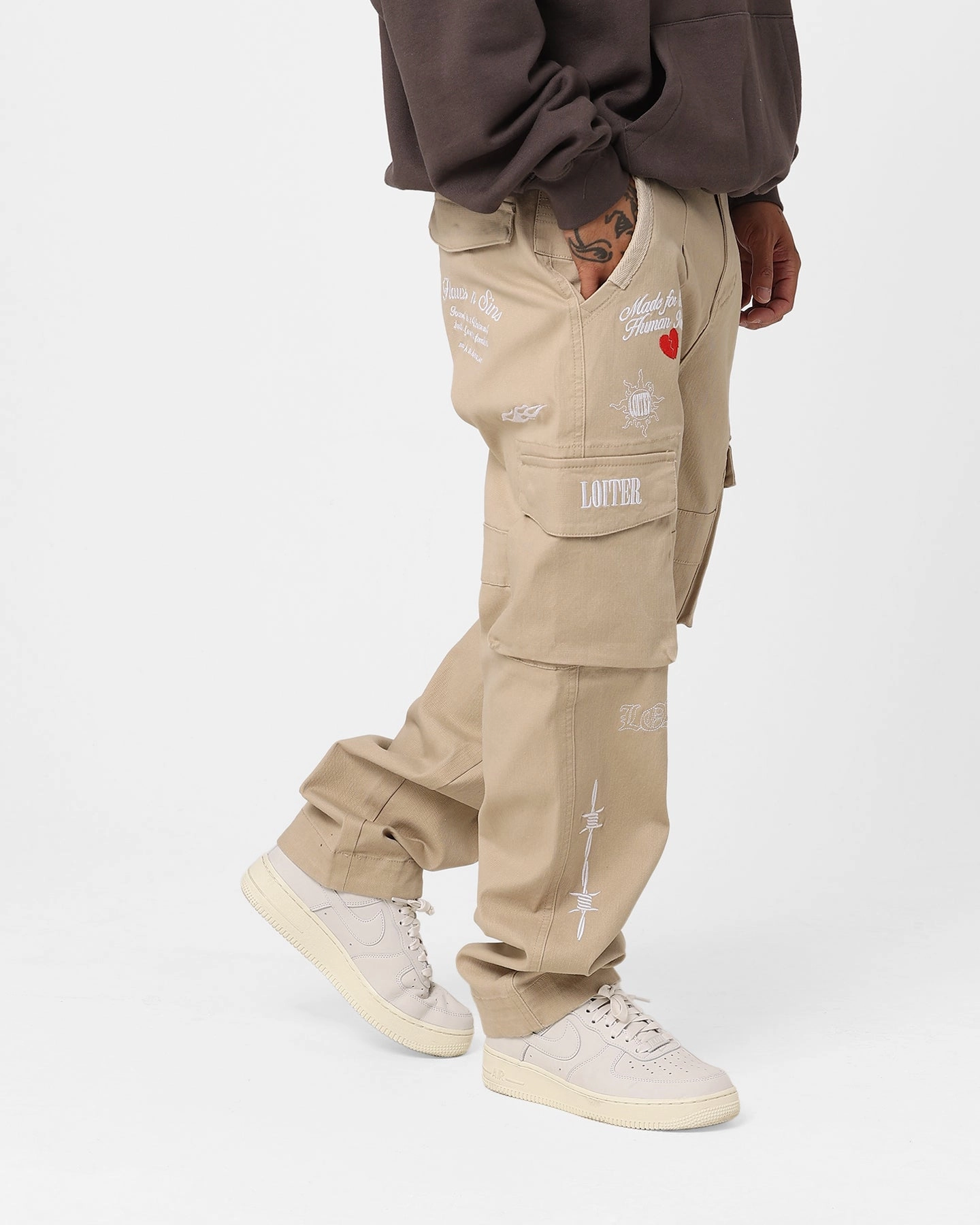 Loiter Sketch Cargo Pants Off White Stretch Fit Modern Cut
