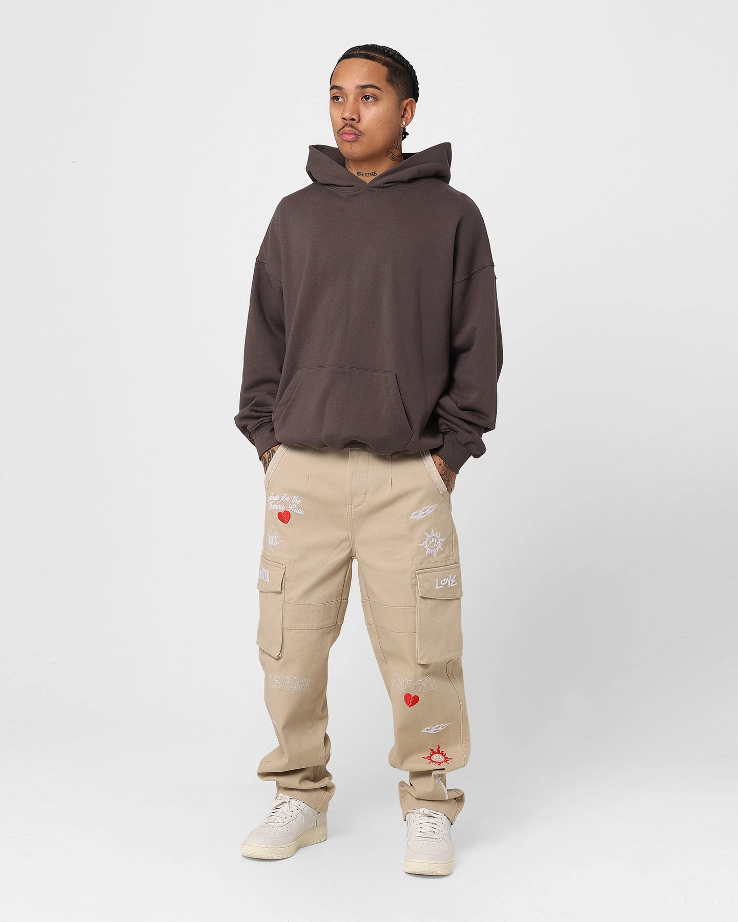 Loiter Sketch Cargo Pants Off White Embroidered Detail
