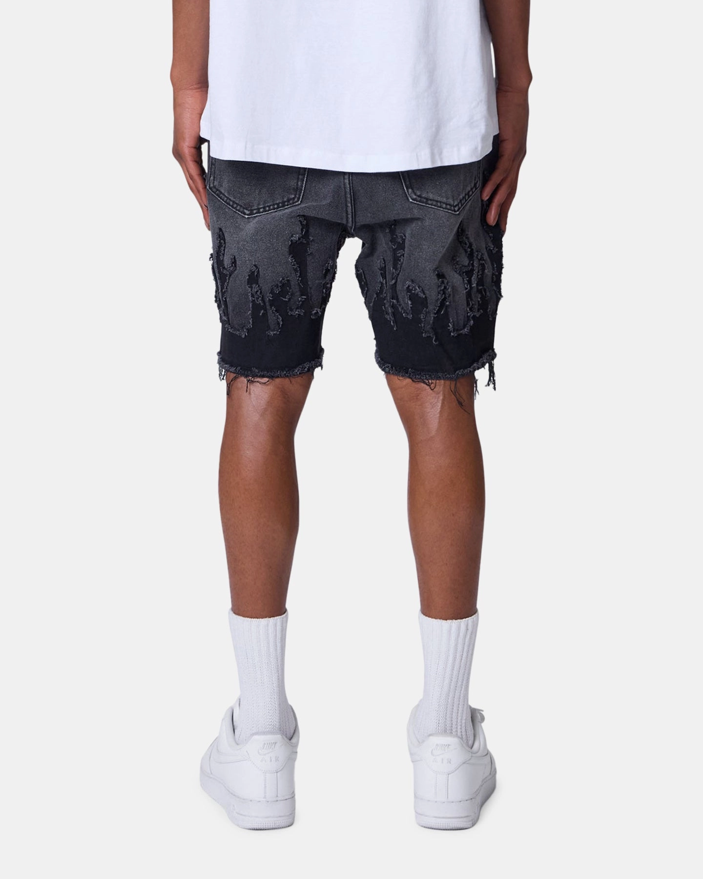 MNML Flame Denim Shorts Washed Black Festival wear