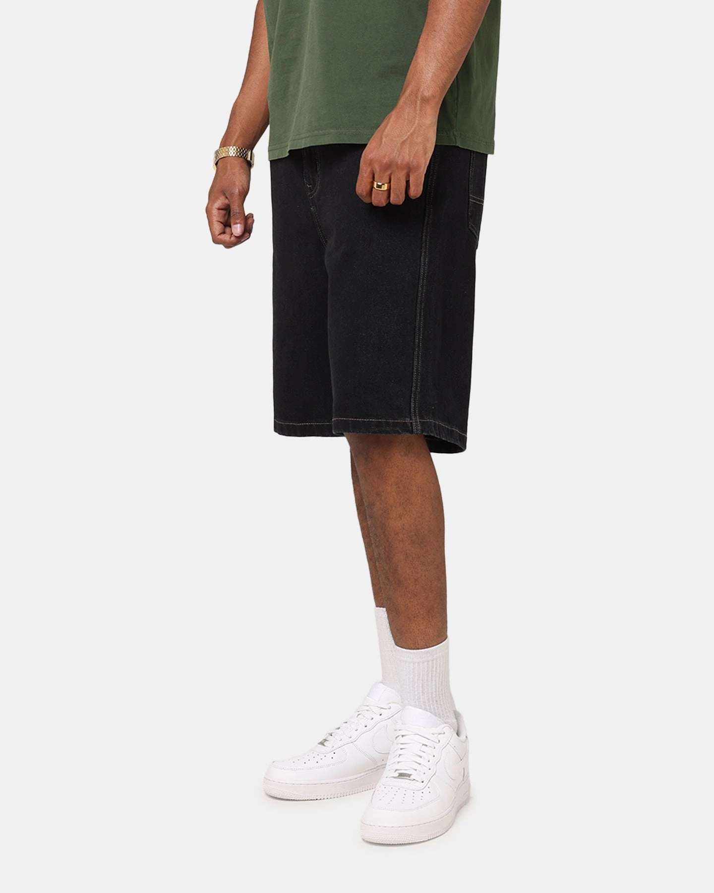 S Double Denim Standard Shorts Black Wash Tailored Cut Designer Style