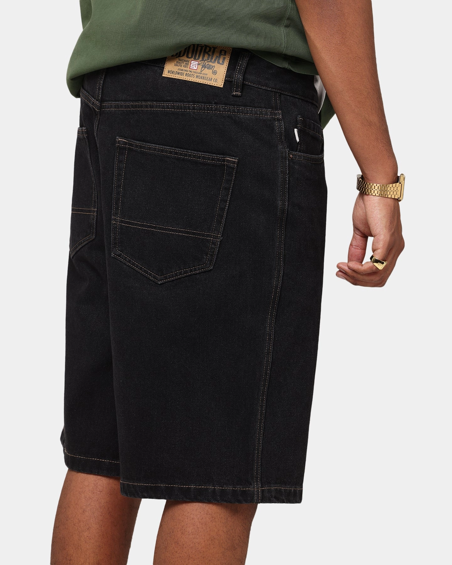 Gym Wear Leather shorts S Double Denim Standard Shorts Black Wash