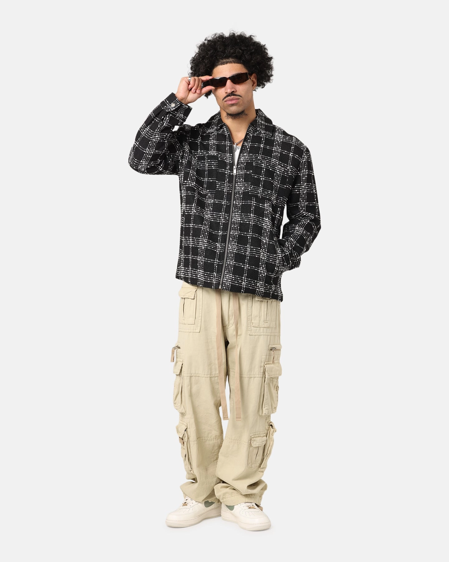 XXIII Boucle Tweed Zip Jacket Black/White Recycled Polyester festival - goers