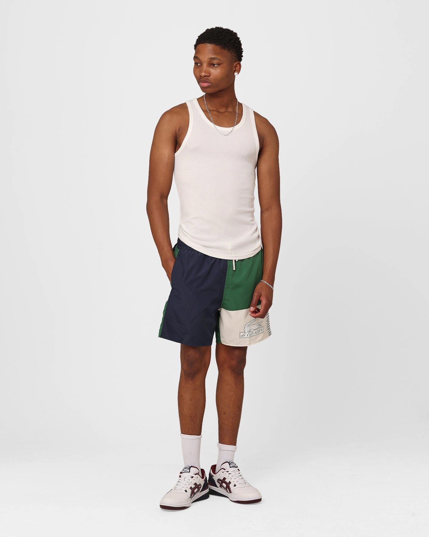Lacoste Neo Heritage Le Club Swim Shorts Navy/Green No Slip Waistband Eco Friendly Dye