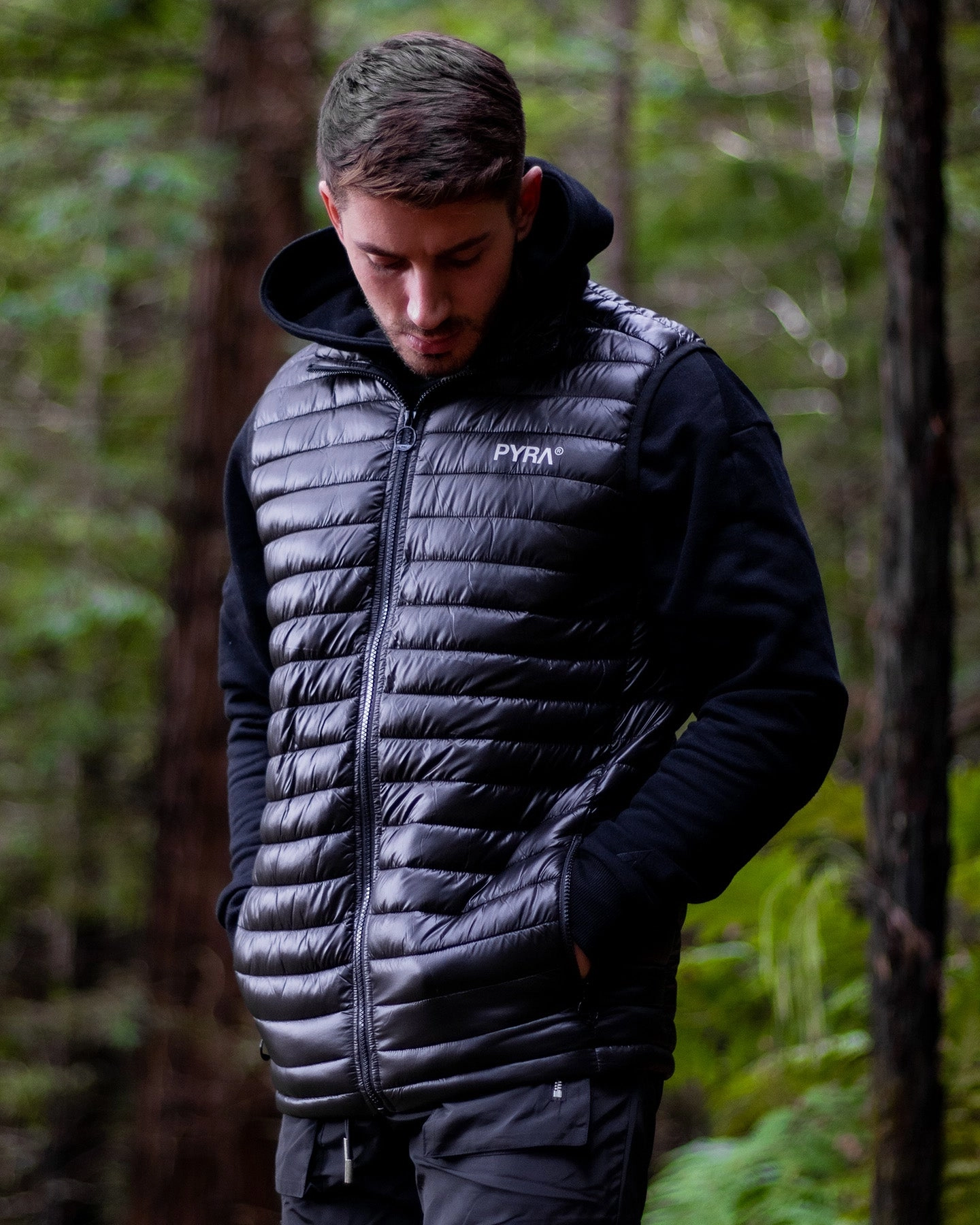 PYRA Summit Puffa Vest Black futuristic Neutral Tones