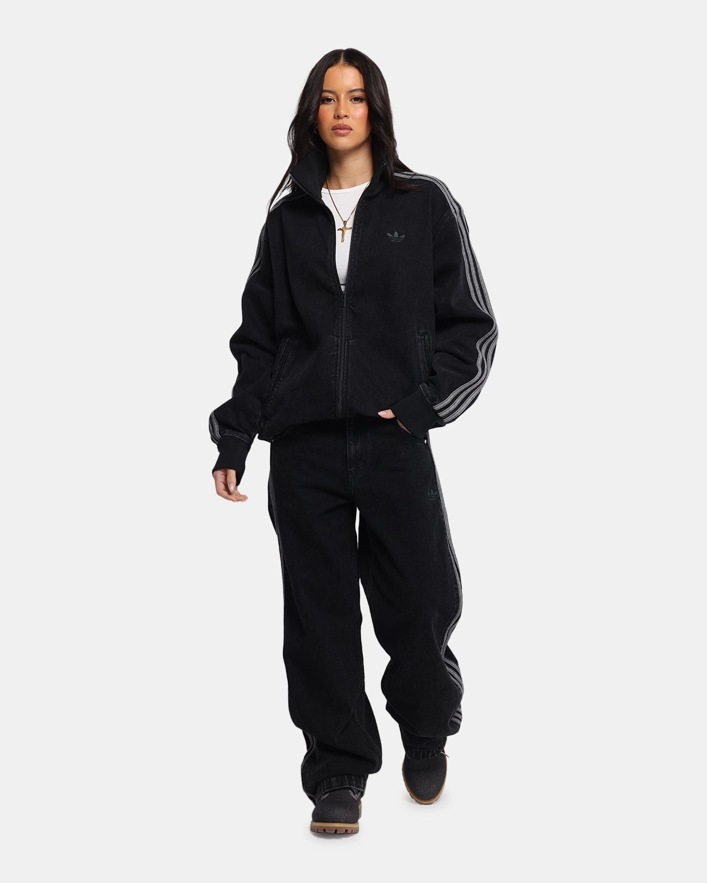 Evening Stroll Athlete Fit Outfit Staple Adidas Adicolor Denim Firebird Pants True Black