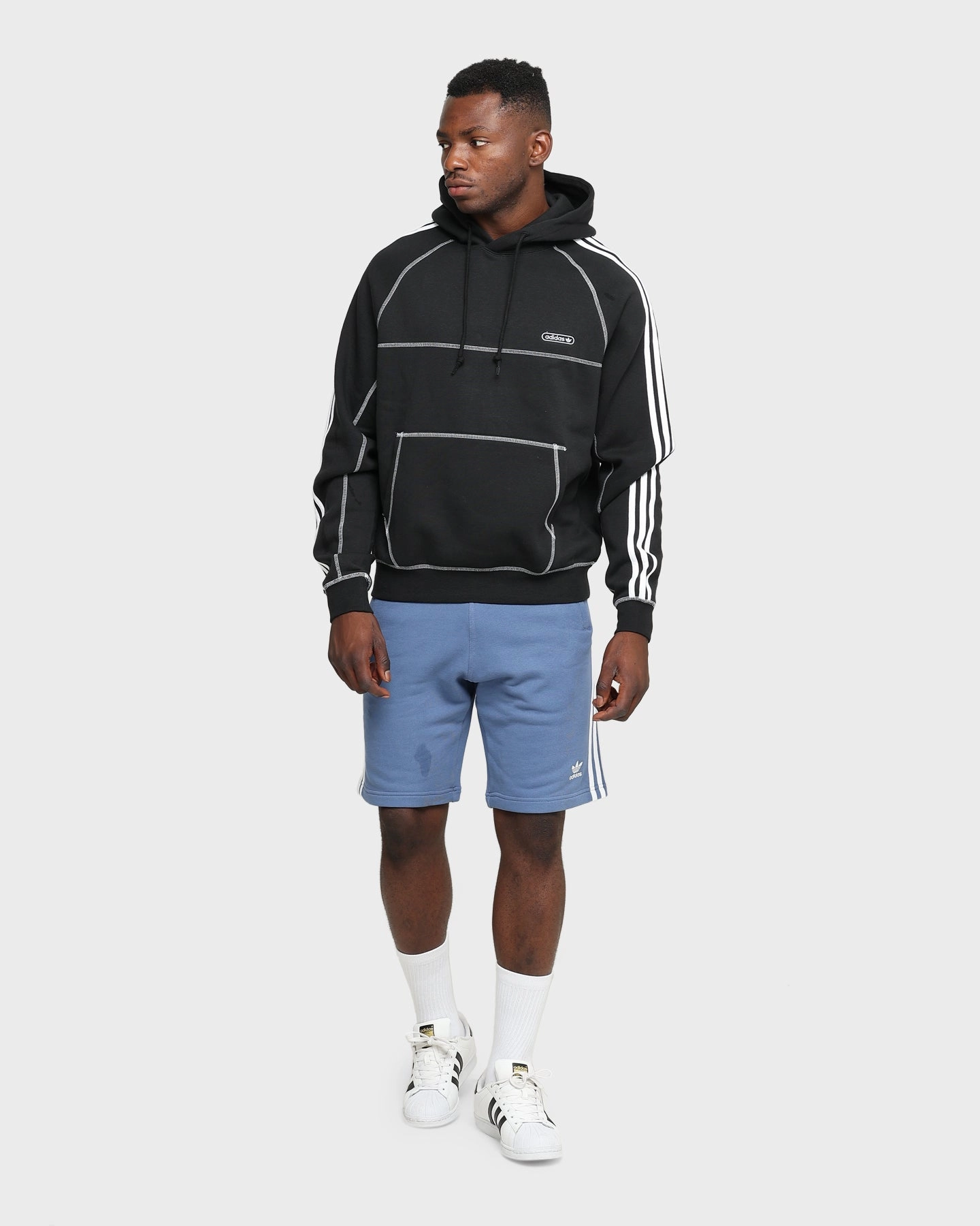 Adidas Contrast Stitch Hoodie Black chest pockets Classic Jacket Fit