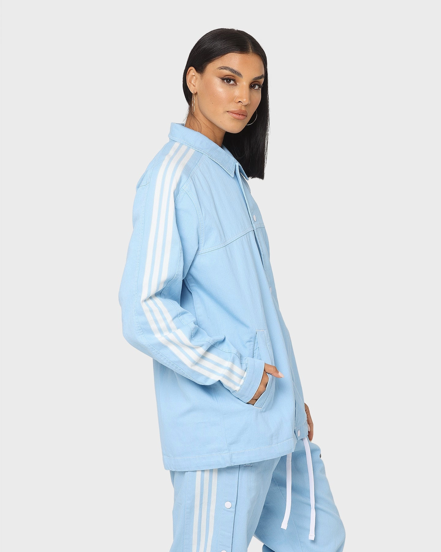 Compact Packability Adidas Denim Jacket Clear Blue