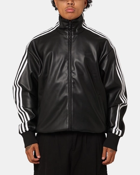 Adidas Faux Leather Adicolour 3-Stripes Loose Firebird Tracksuit Jacket Black Simple Layer city dwellers