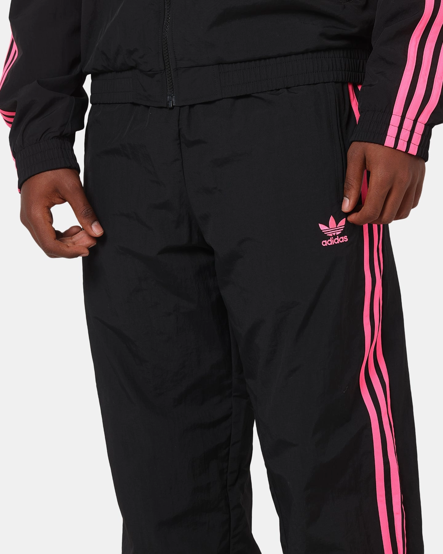 Fitted waist Adidas Firebird Pants Black/Lucid Pink