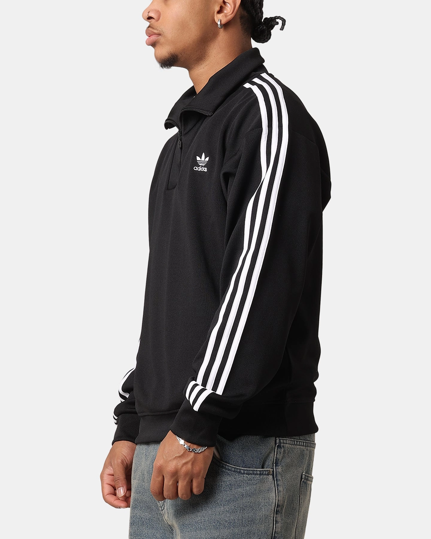 Adidas Funnel Neck Track Jacket Black Taped Zipper Closures Summer