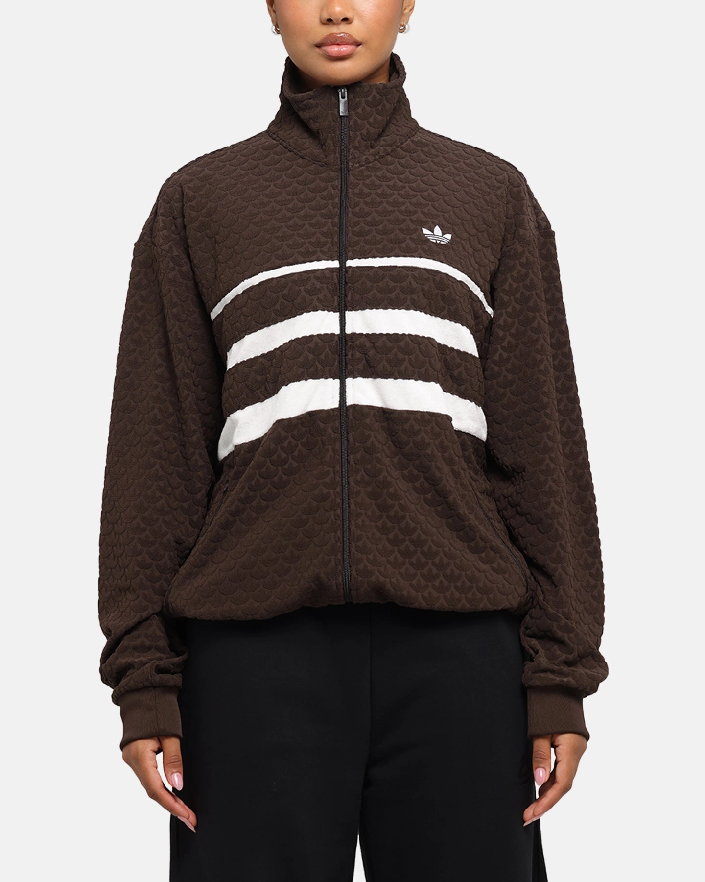 Double Stitched Edging fireplace Adidas Monogram Track Top Jacket Dark Brown