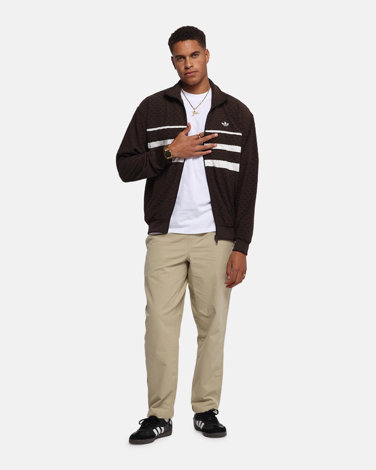 Adidas Monogram Track Top Jacket Dark Brown Elegant Weatherproof Zipper