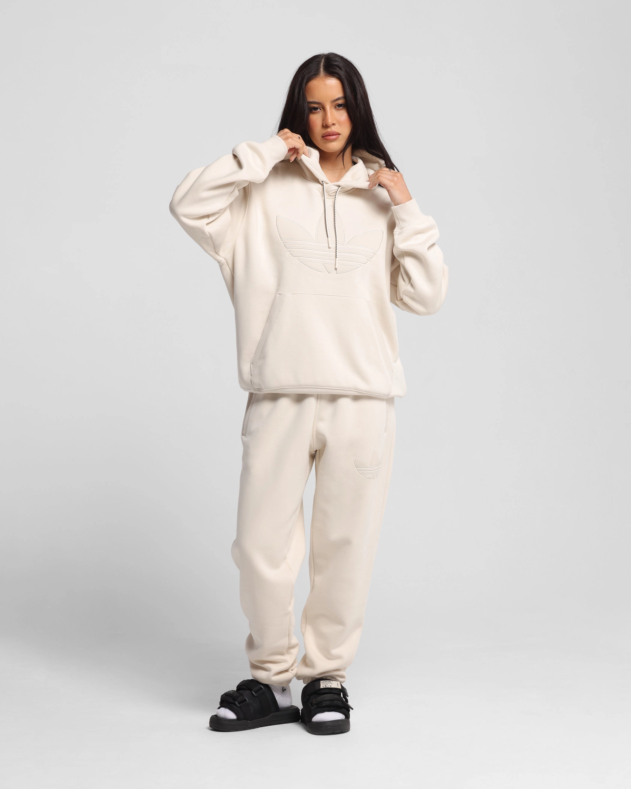 Rubberized Hem Adidas Originals 70's Fleece Joggers Wonder White
