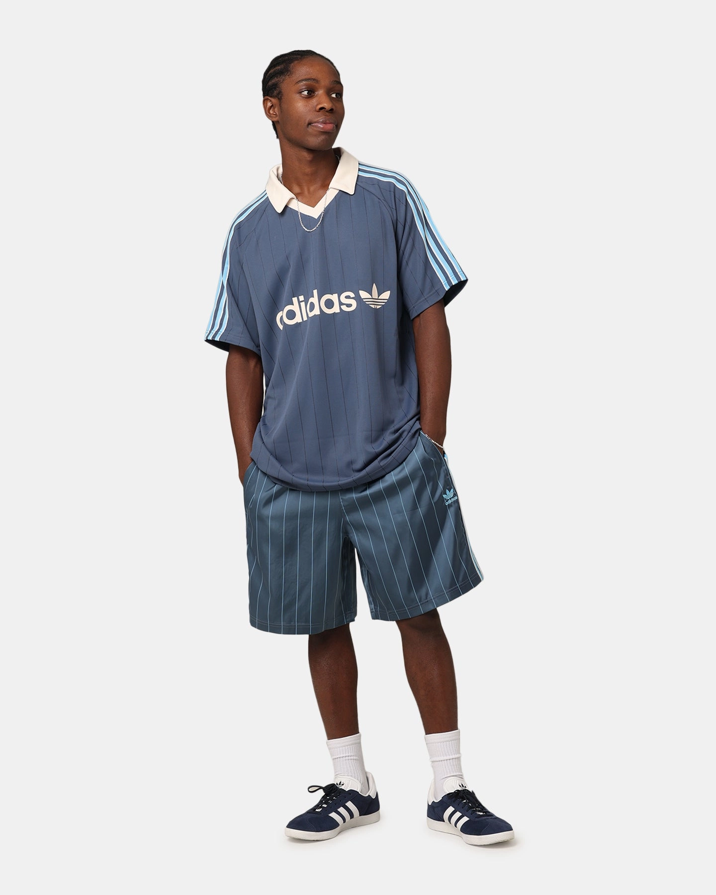 Adidas Pinstripe Sprinter Shorts Preloved Ink Lounge Ready Flexible Hemline