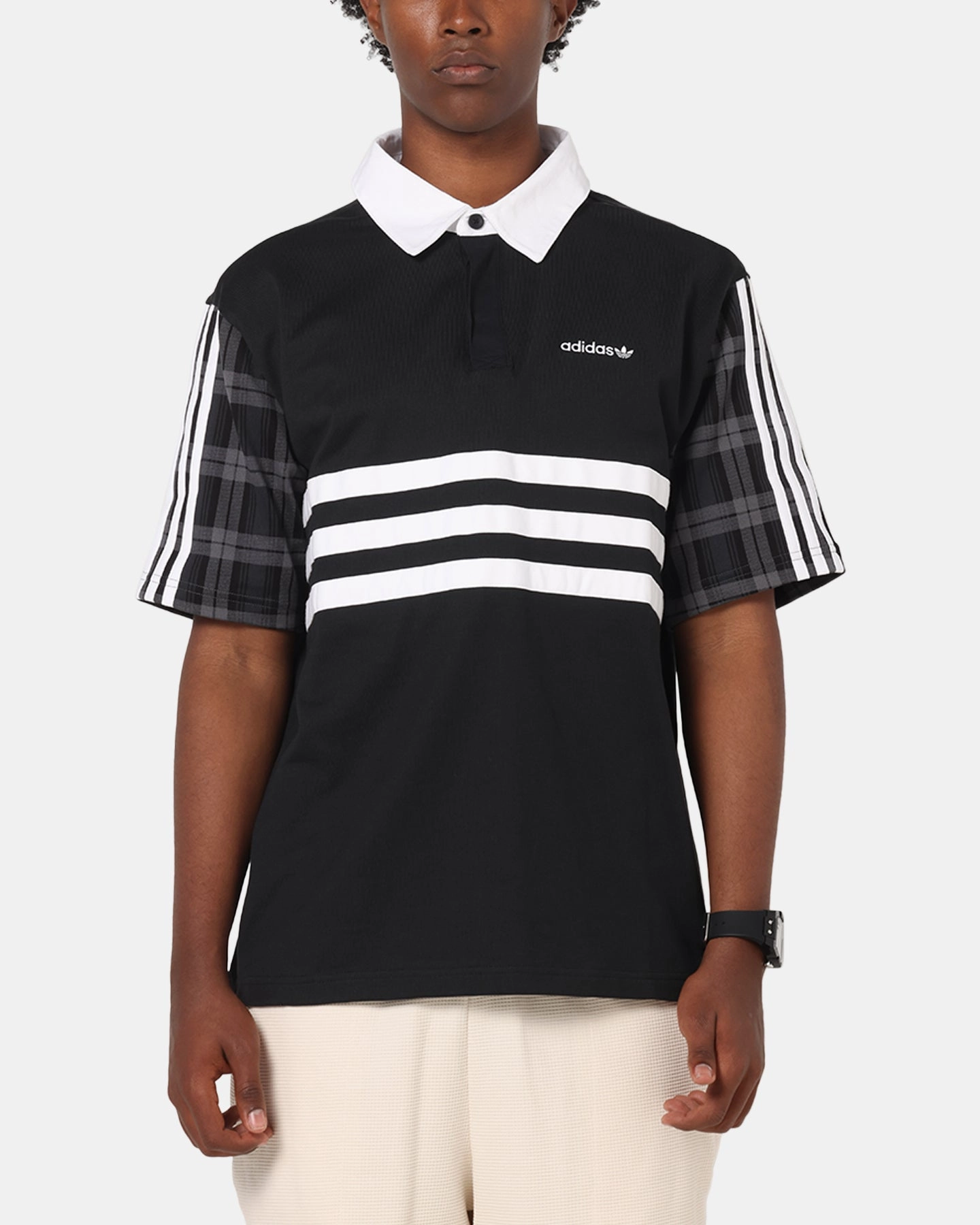 Stretchable Fabric Performance Polo Adidas Tartan Regular Rugby Polo T-Shirt Black