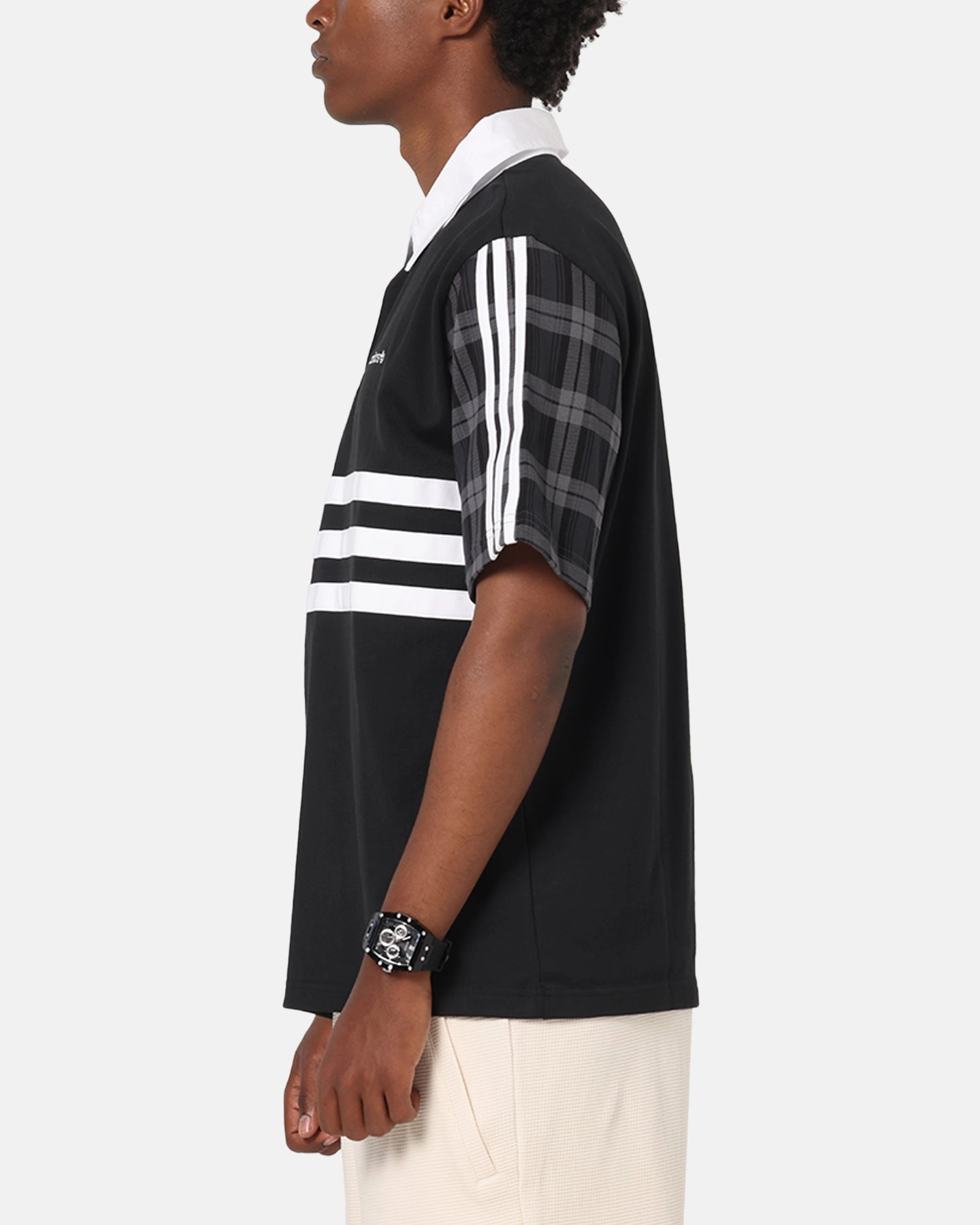 Adidas Tartan Regular Rugby Polo T-Shirt Black Fashion Forward