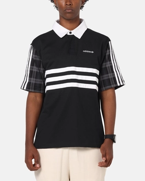 Stretchable Fabric Performance Polo Adidas Tartan Regular Rugby Polo T-Shirt Black