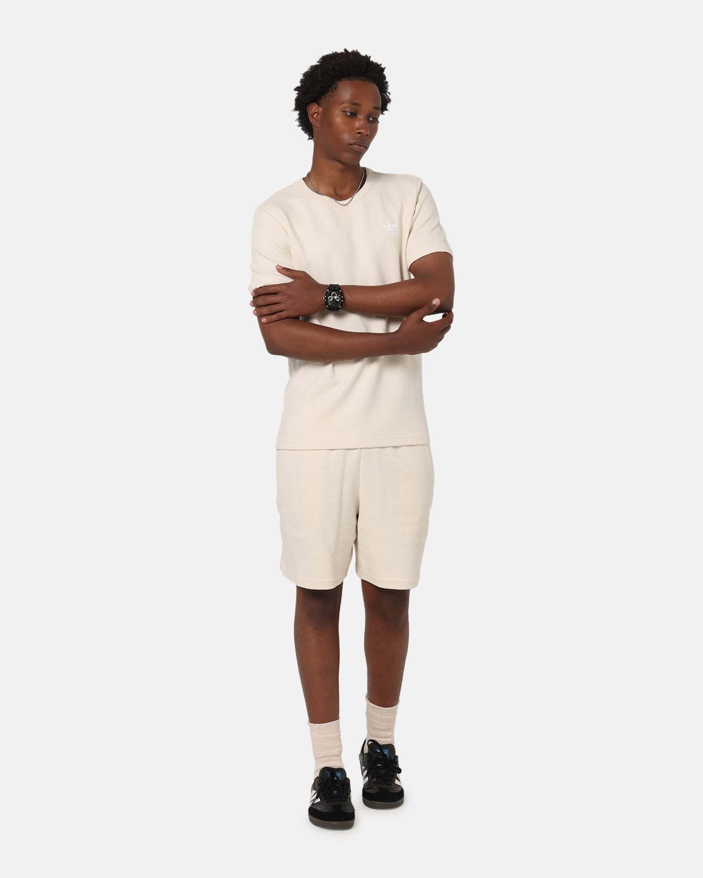 Adidas Trefoil Essentials Waffle Shorts Wonder White Wind Resistant Material