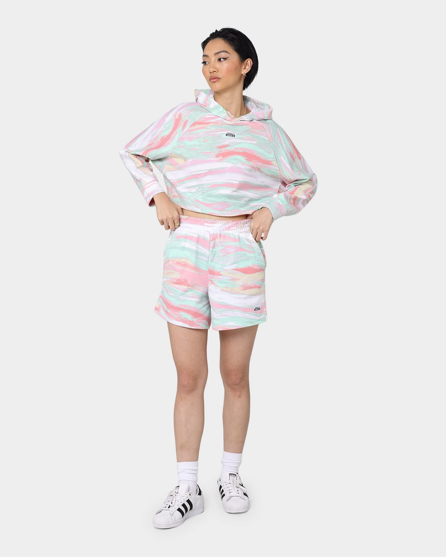 Adidas Women's Marbled Print Cropped Hoodie Marble beachgoer