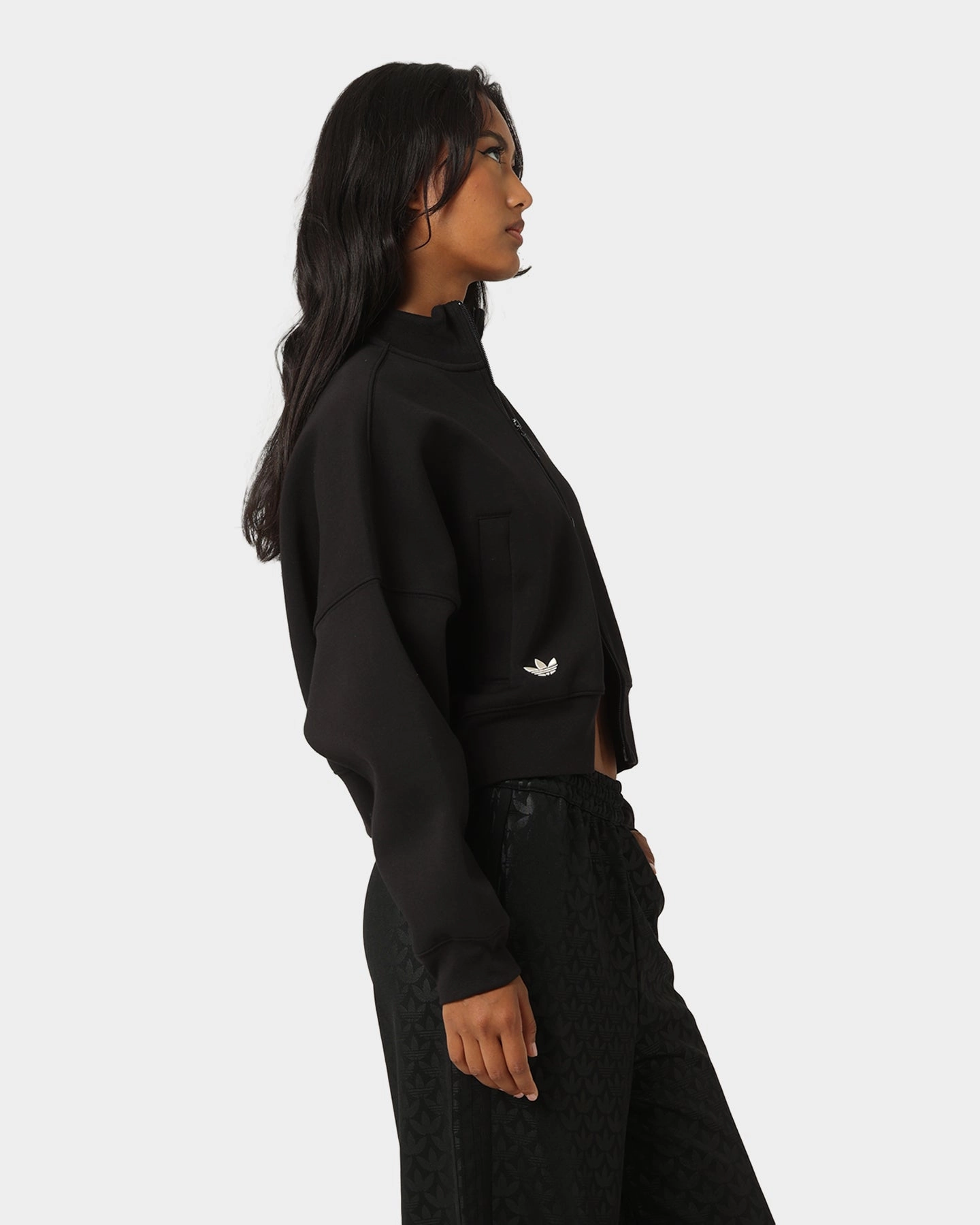 Adidas Women's Tracktop Jacket Black High Collar Fit