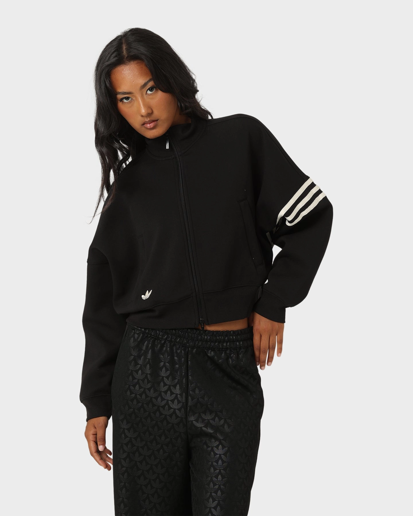 Adidas Women's Tracktop Jacket Black Taped Zipper Closures
