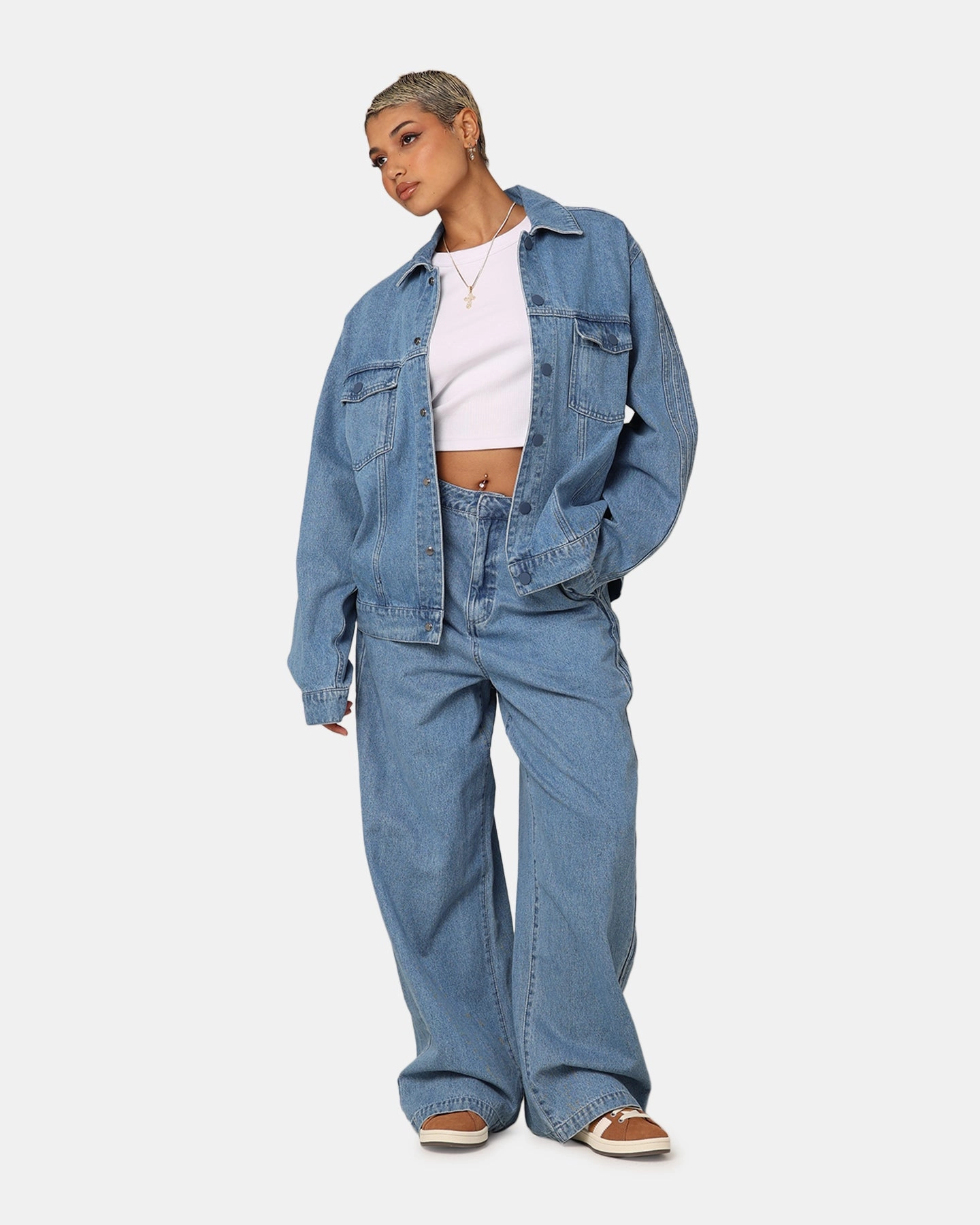 Adidas X KSENIASCHNAIDER Women's 3-Stripes Jacket Light Denim Thermolite Insulation morning