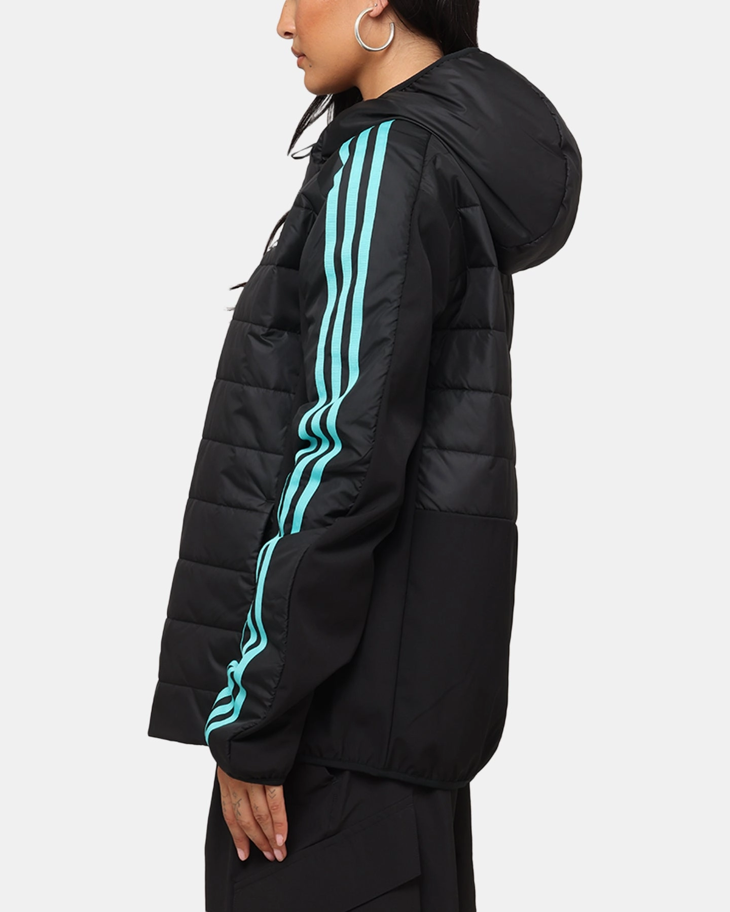 adidas x Mercedes-AMG PETRONAS Formula One F1 DNA Puffer Jacket Black/White Cozy Fit Foldable Collar