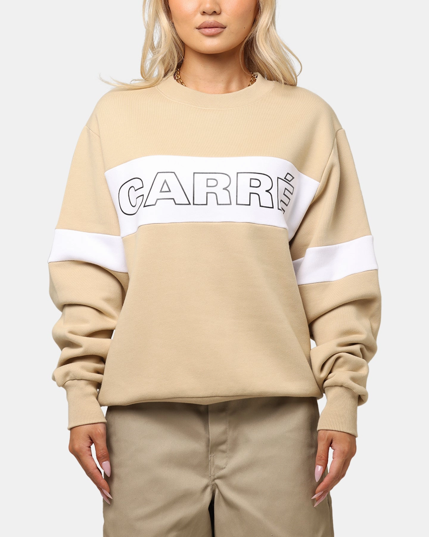 Subtle Texture Detail Carre Bars Crewneck Stone/White