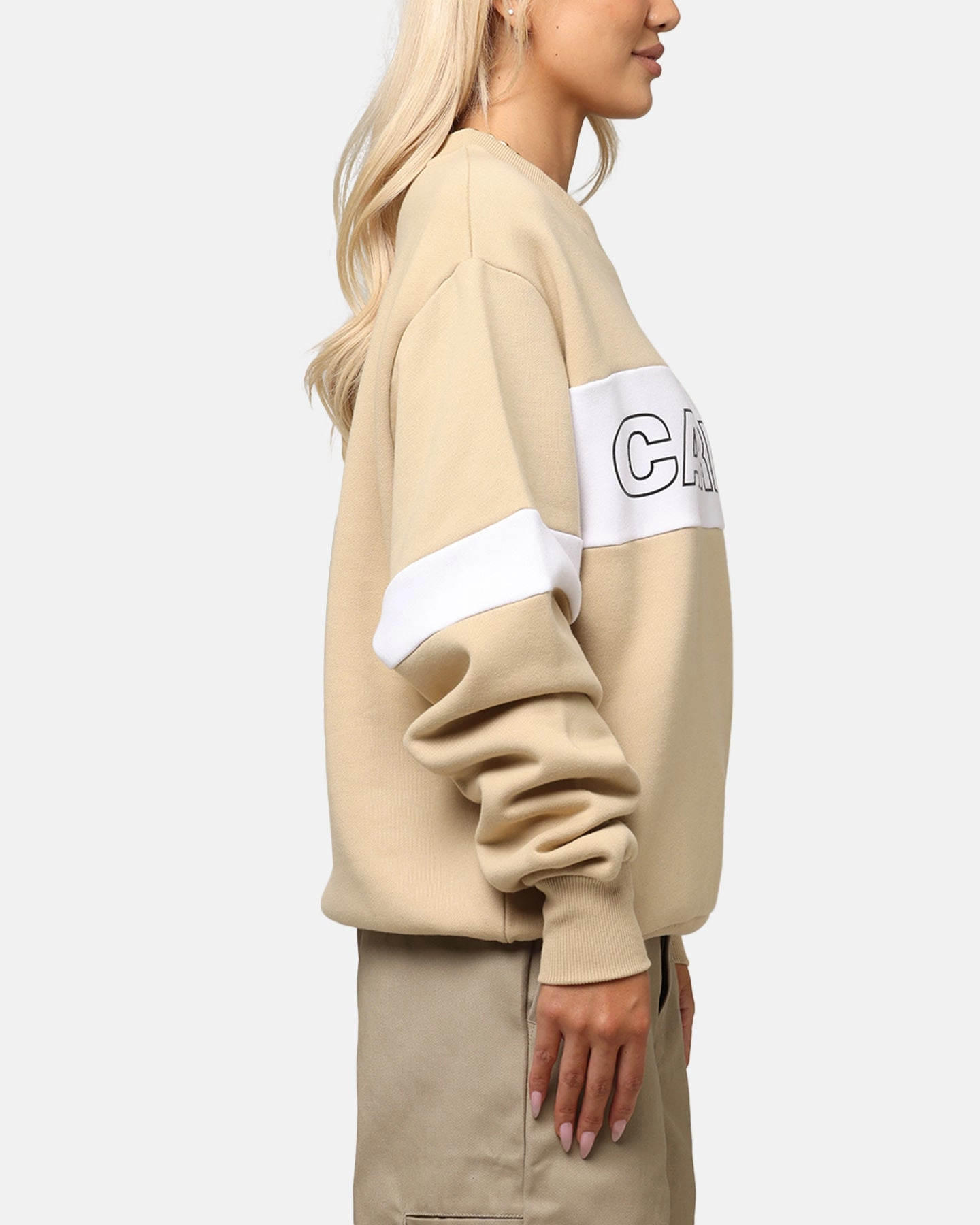 Effortless Knit Carre Bars Crewneck Stone/White