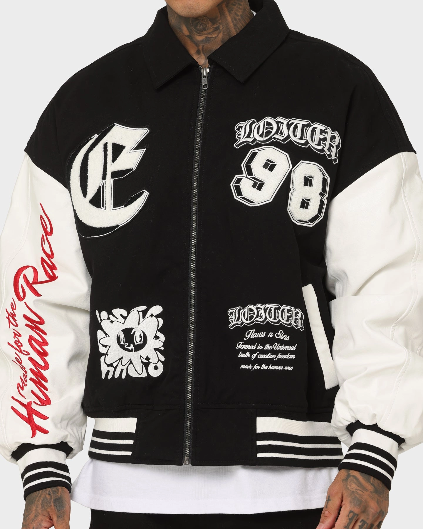 Loiter Ethereal Varsity Jacket Black/White Reflective Safety Trim