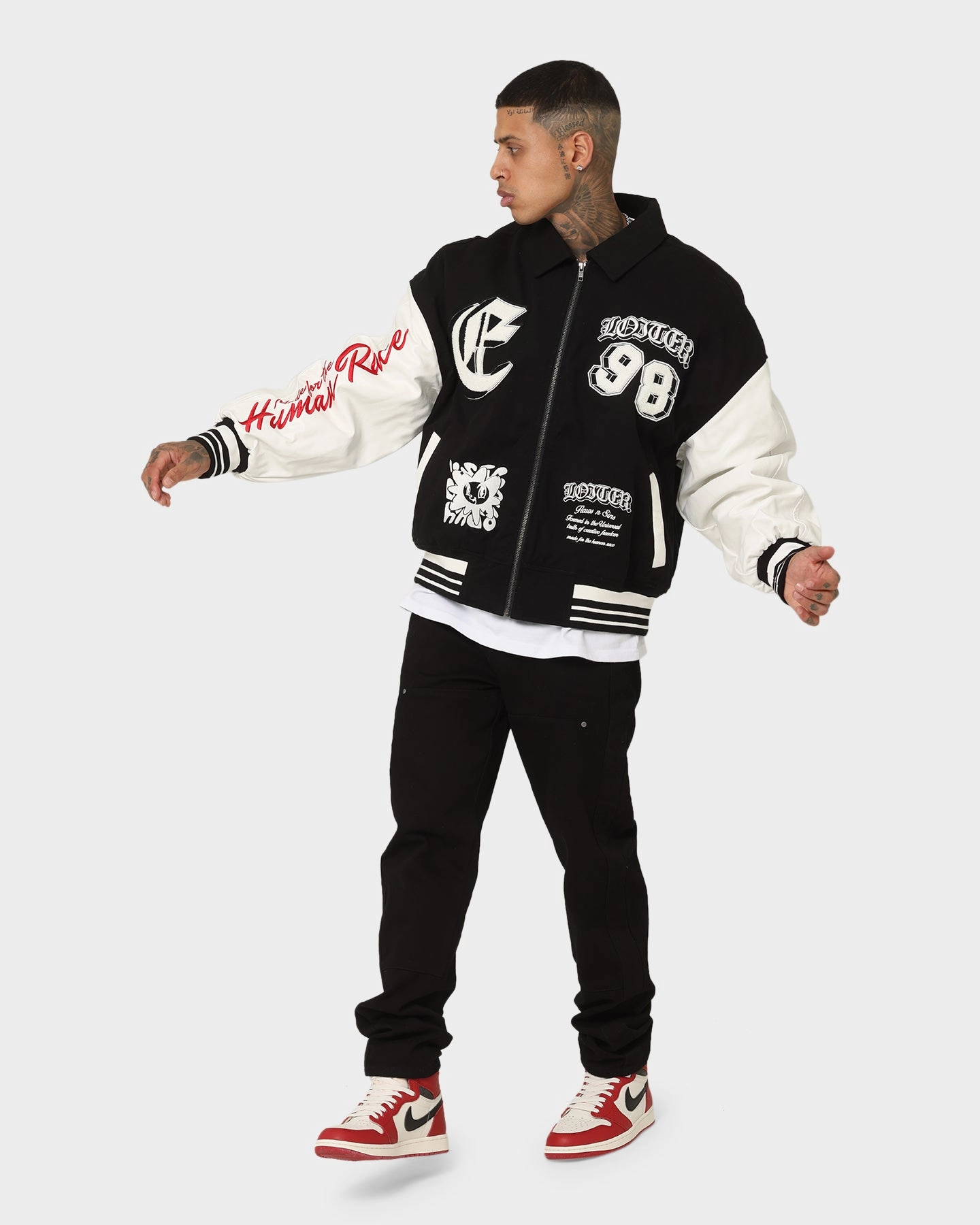 Expandable Sleeve Cuffs Hiking Jacket Loiter Ethereal Varsity Jacket Black/White
