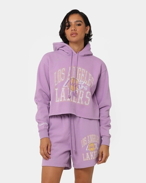 Rugged Look FullLengthZip Mitchell & Ness Women's Los Angeles Lakers Arch Logo Crop Hoodie Faded Purple