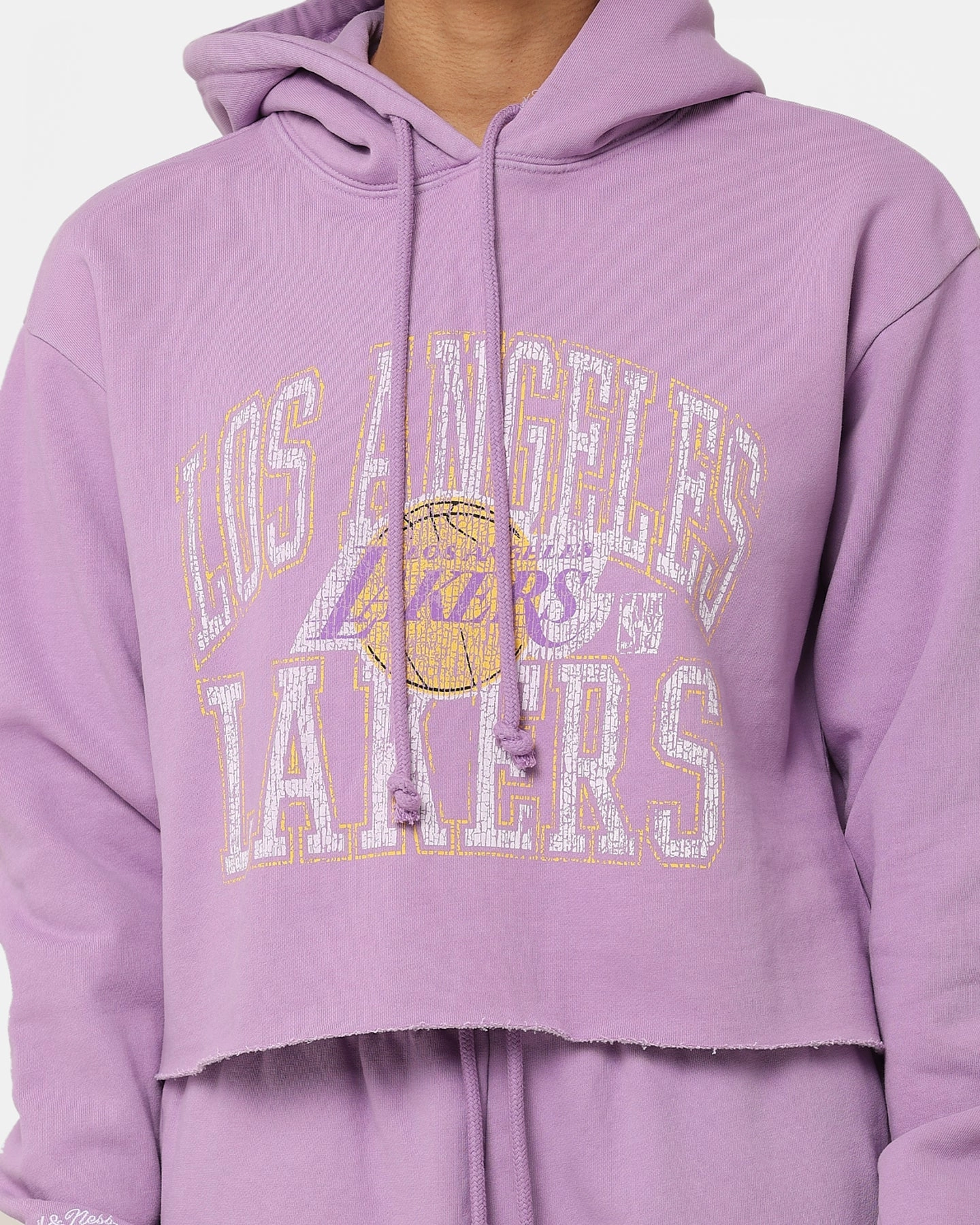 Mitchell & Ness Women's Los Angeles Lakers Arch Logo Crop Hoodie Faded Purple Softshell Technology Impact