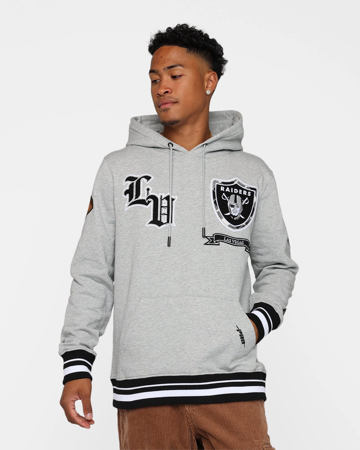Pro Standard Las Vegas Raiders Pro Prep Hoodie Heather Grey/Black Teflon Coated Fabric Versatile Design