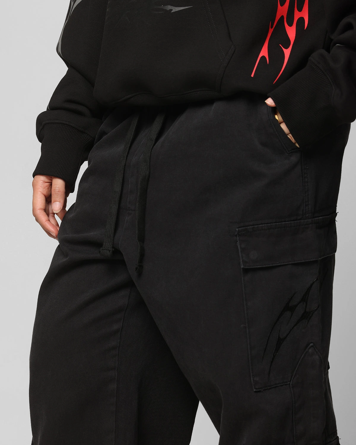 Ed Hardy Electric Cargo Pants Washed Black Soft Stretch Chic Comfort