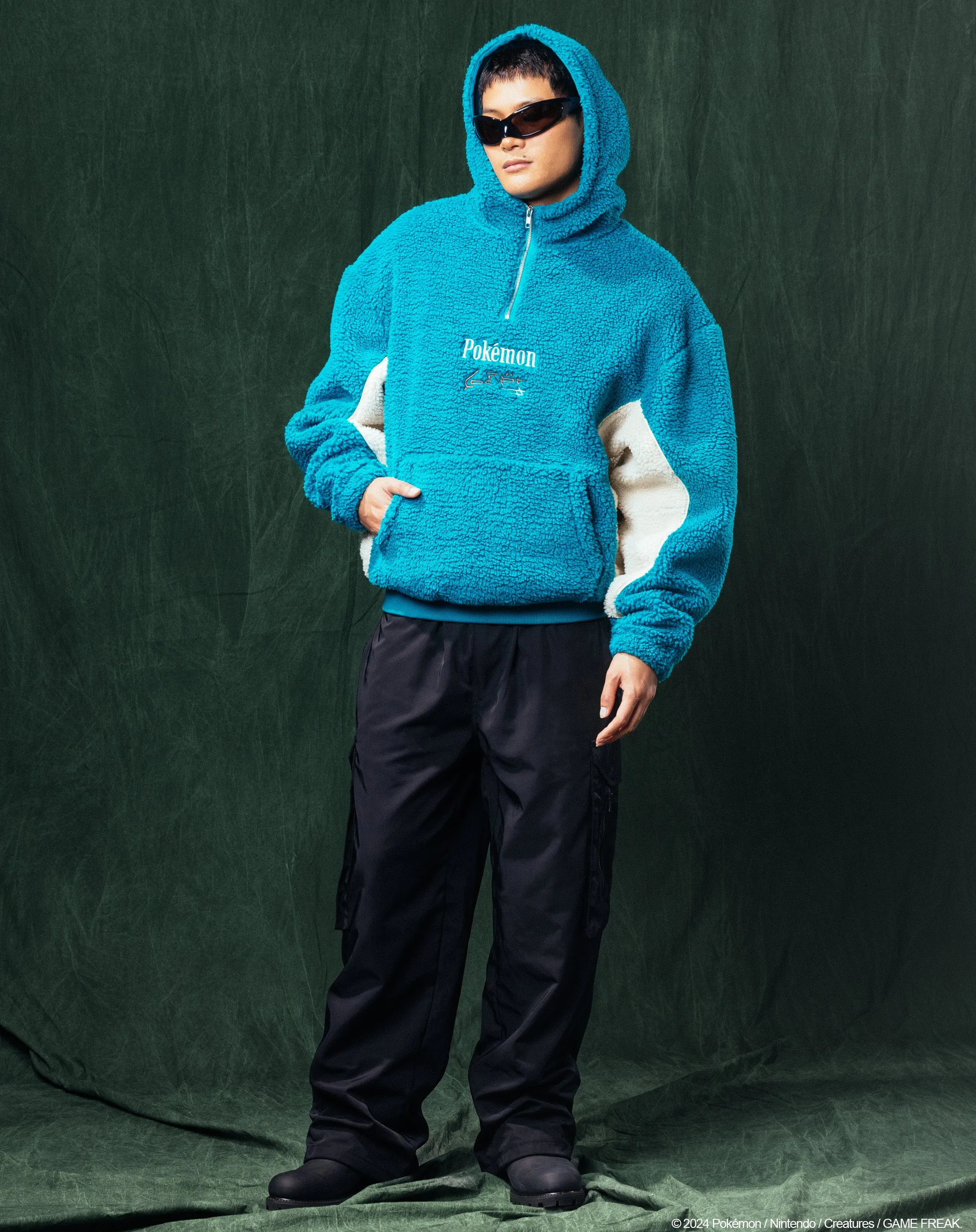 Pok??mon By Loiter Snorlax Sherpa Hoodie Green/Off White Expandable Sleeve Cuffs activity