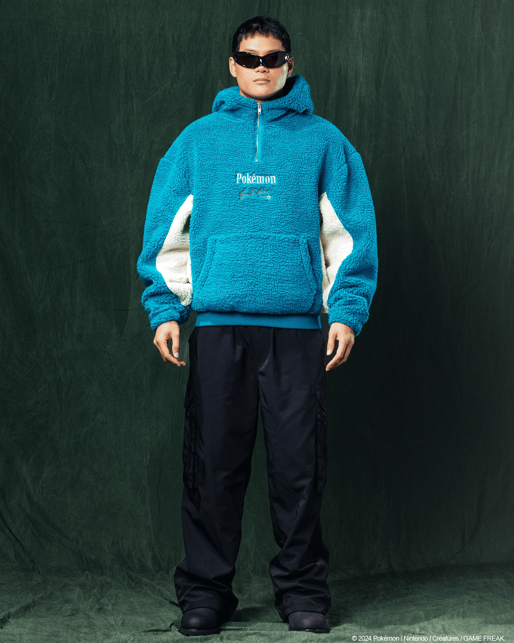 Mouthwash Pok??mon By Loiter Snorlax Sherpa Hoodie Green/Off White