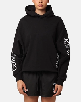 Reflective Piping Calvin Klein Women's Multi Placement Logo Hoodie Black