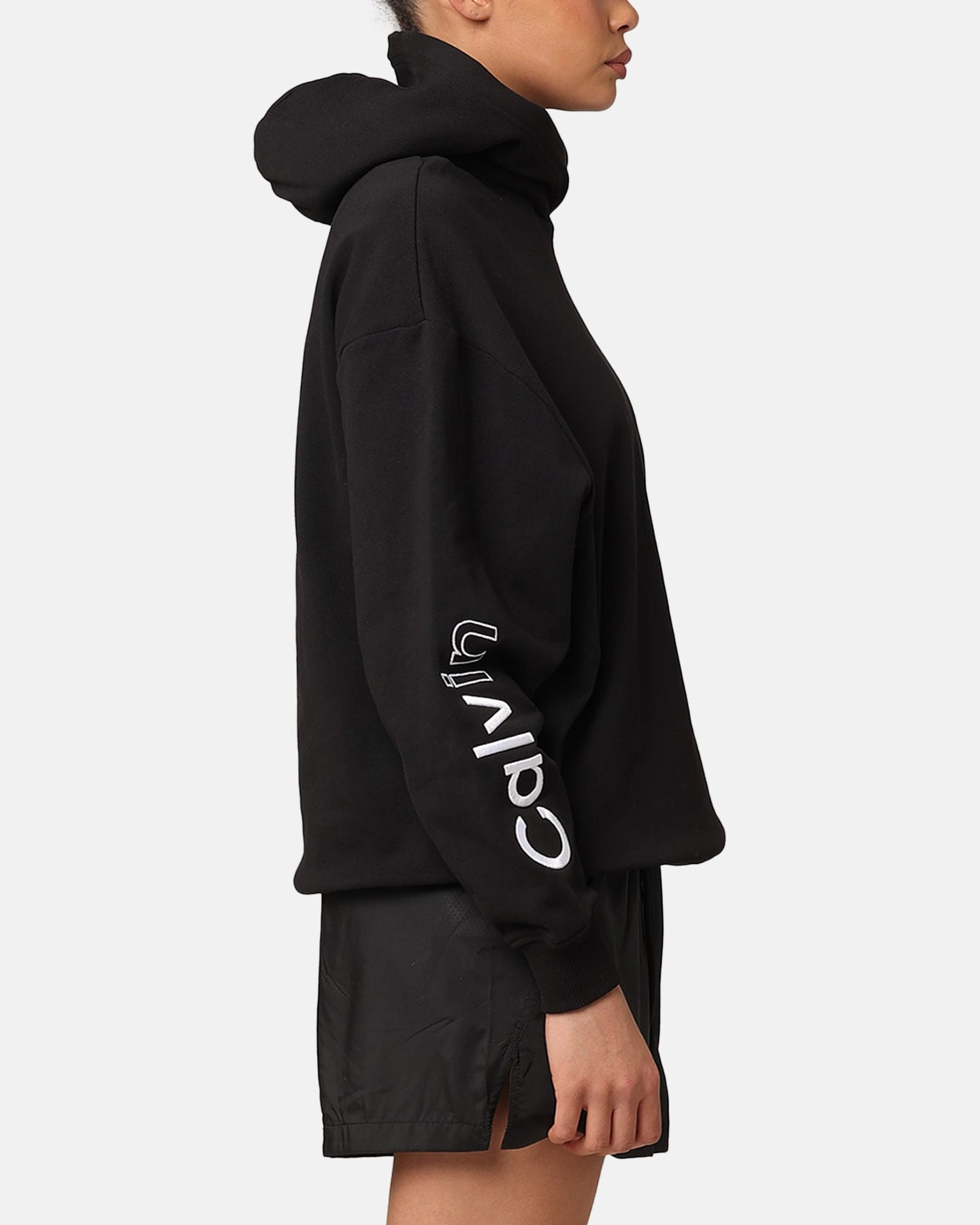Calvin Klein Women's Multi Placement Logo Hoodie Black Lightweight Waterproof