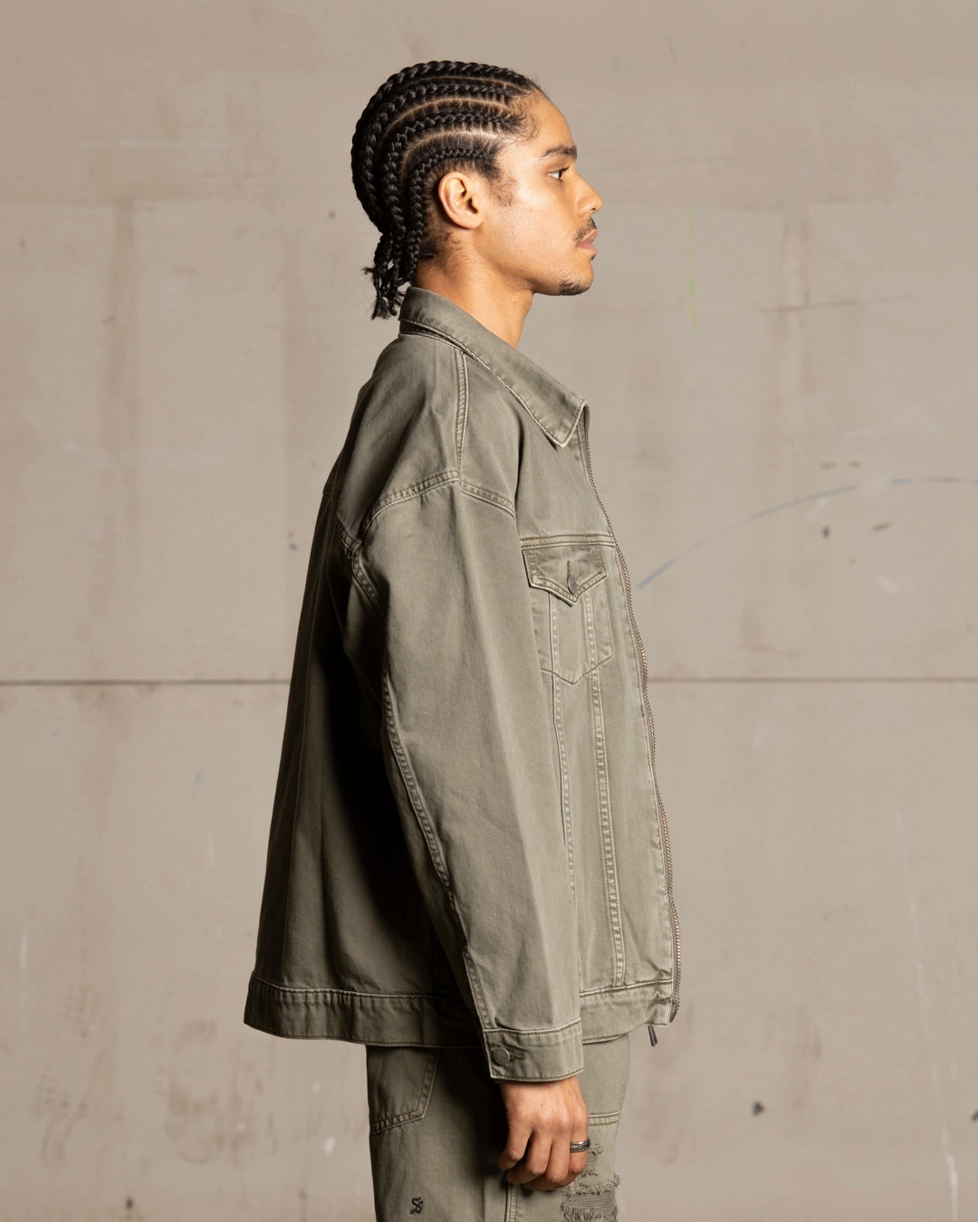 Saint Morta Oversized Denim Jacket Khaki Green Goggles