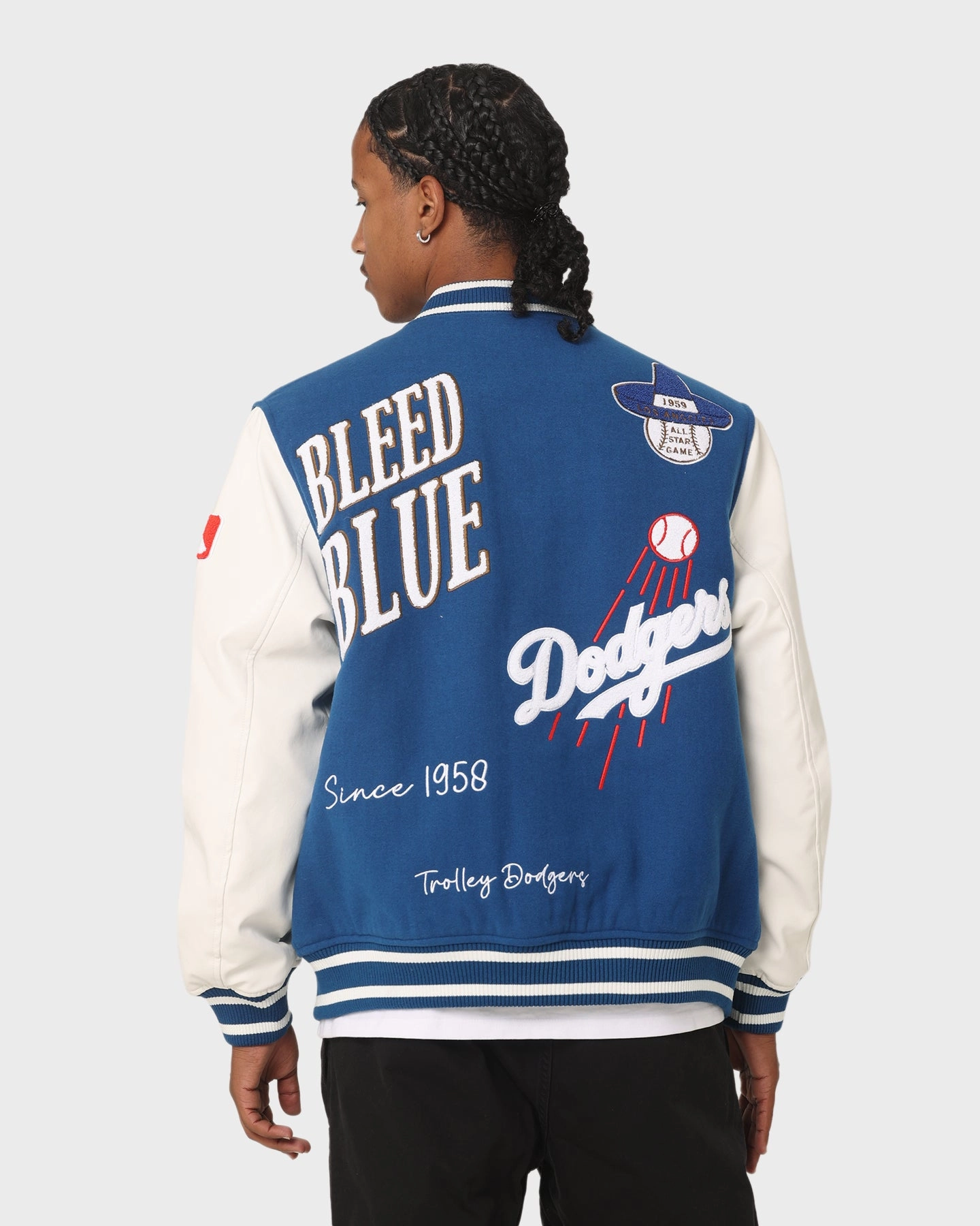 Majestic Athletic Los Angeles Dodgers Multi Hit Varsity Jacket Royal polka dotted Rain Friendly