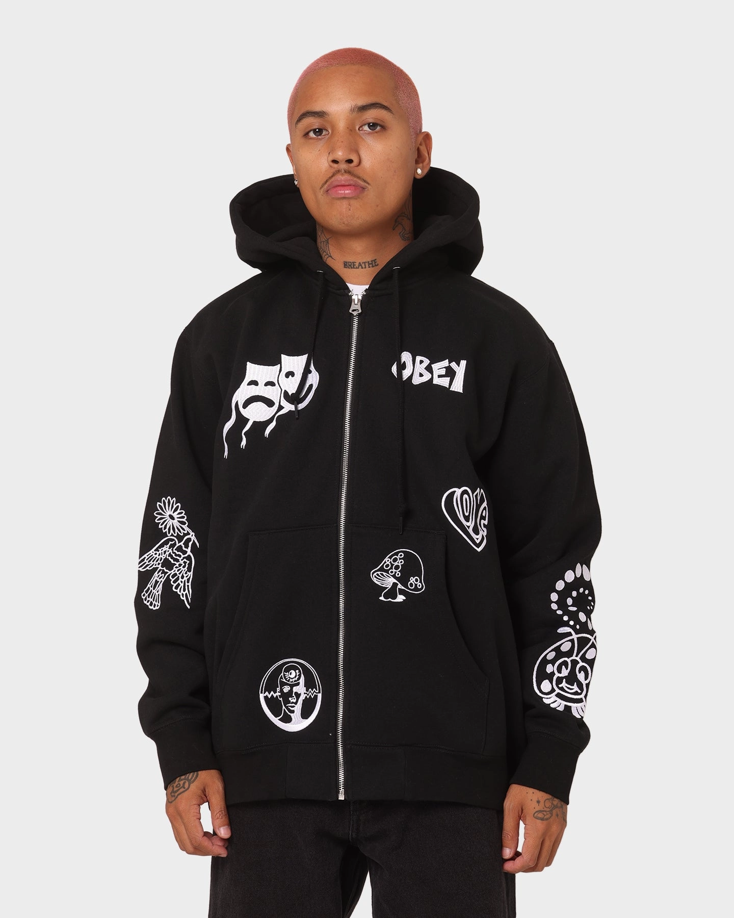 Obey Flash Zip Hoodie Black hypoallergenic weekend