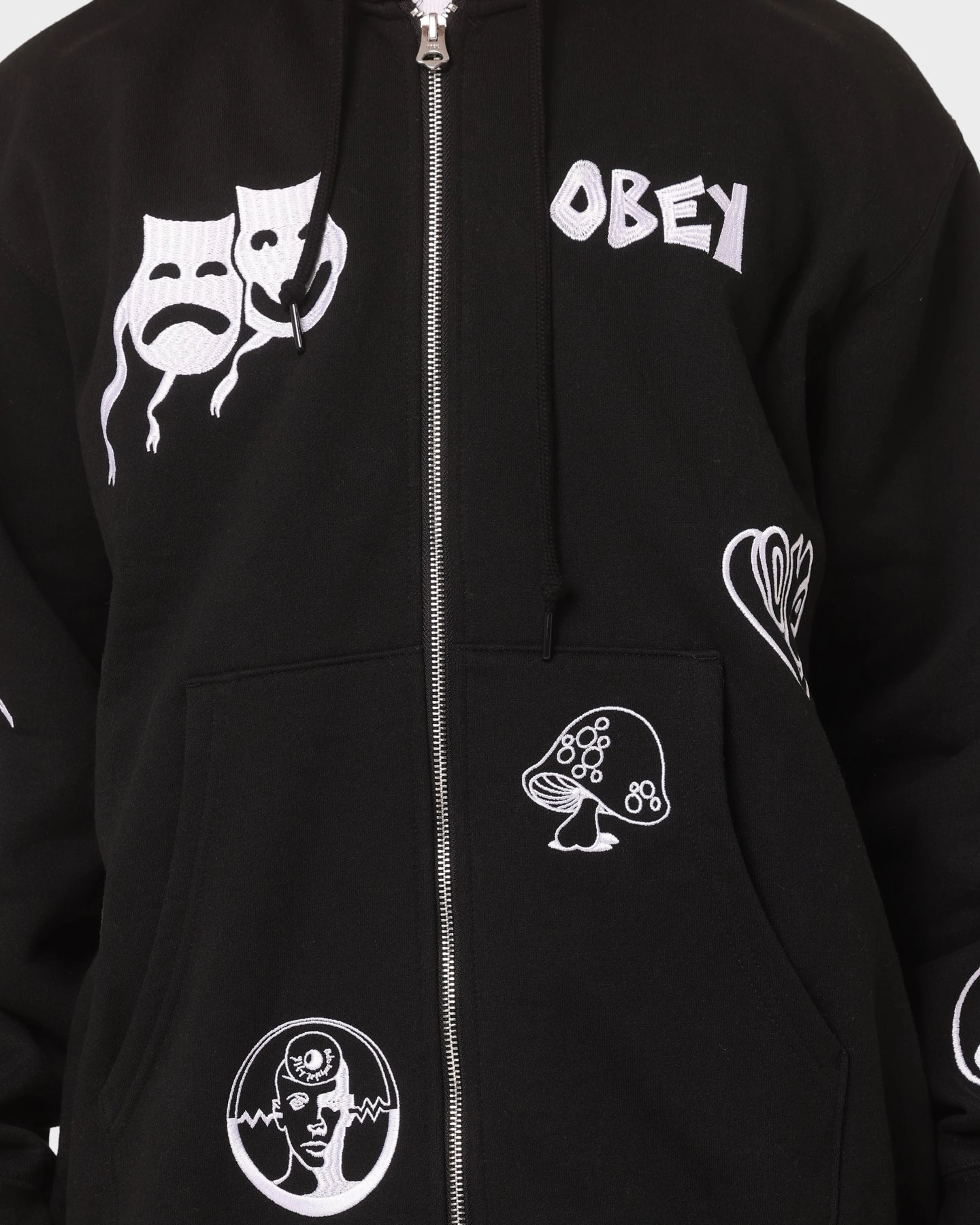 Obey Flash Zip Hoodie Black Adjustable Drawstrings