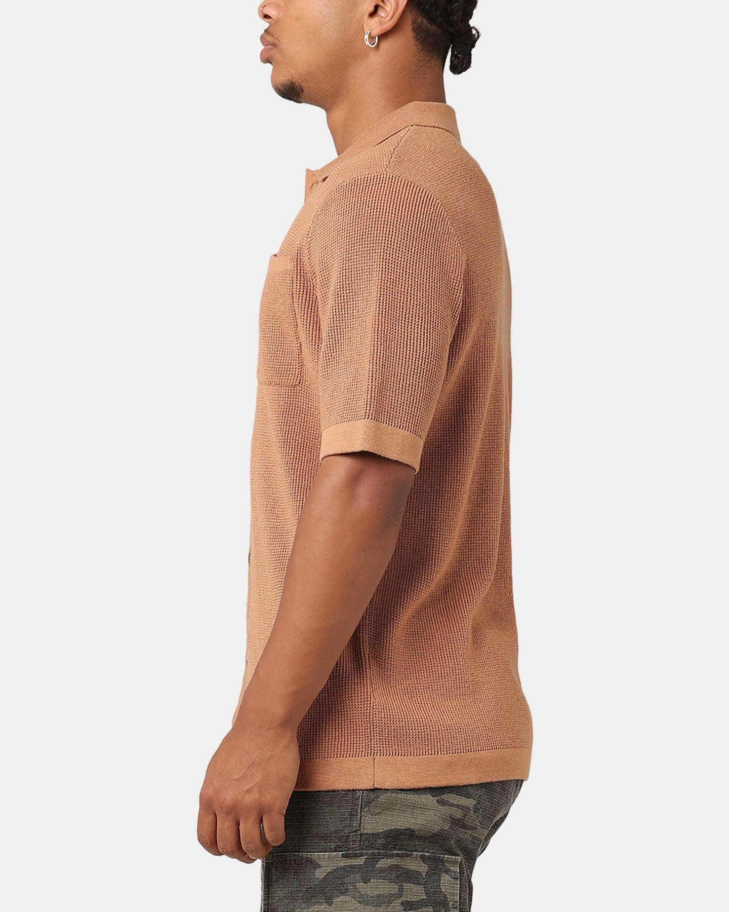 Thermal Regulation Fabric Pre Shrunk Cotton Blend XXIII Zyair Knit Rib Button Up Shirt Mocha