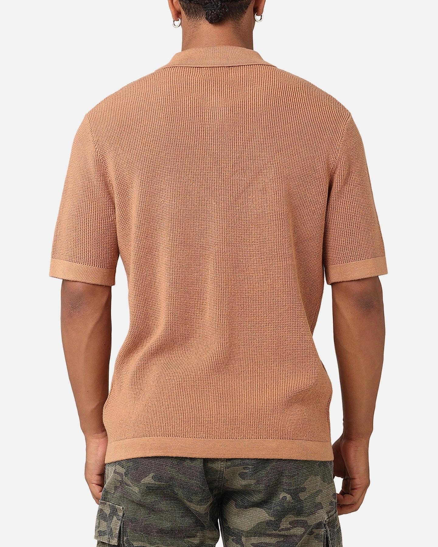 Roll-Up Sleeve Geometric Print XXIII Zyair Knit Rib Button Up Shirt Mocha