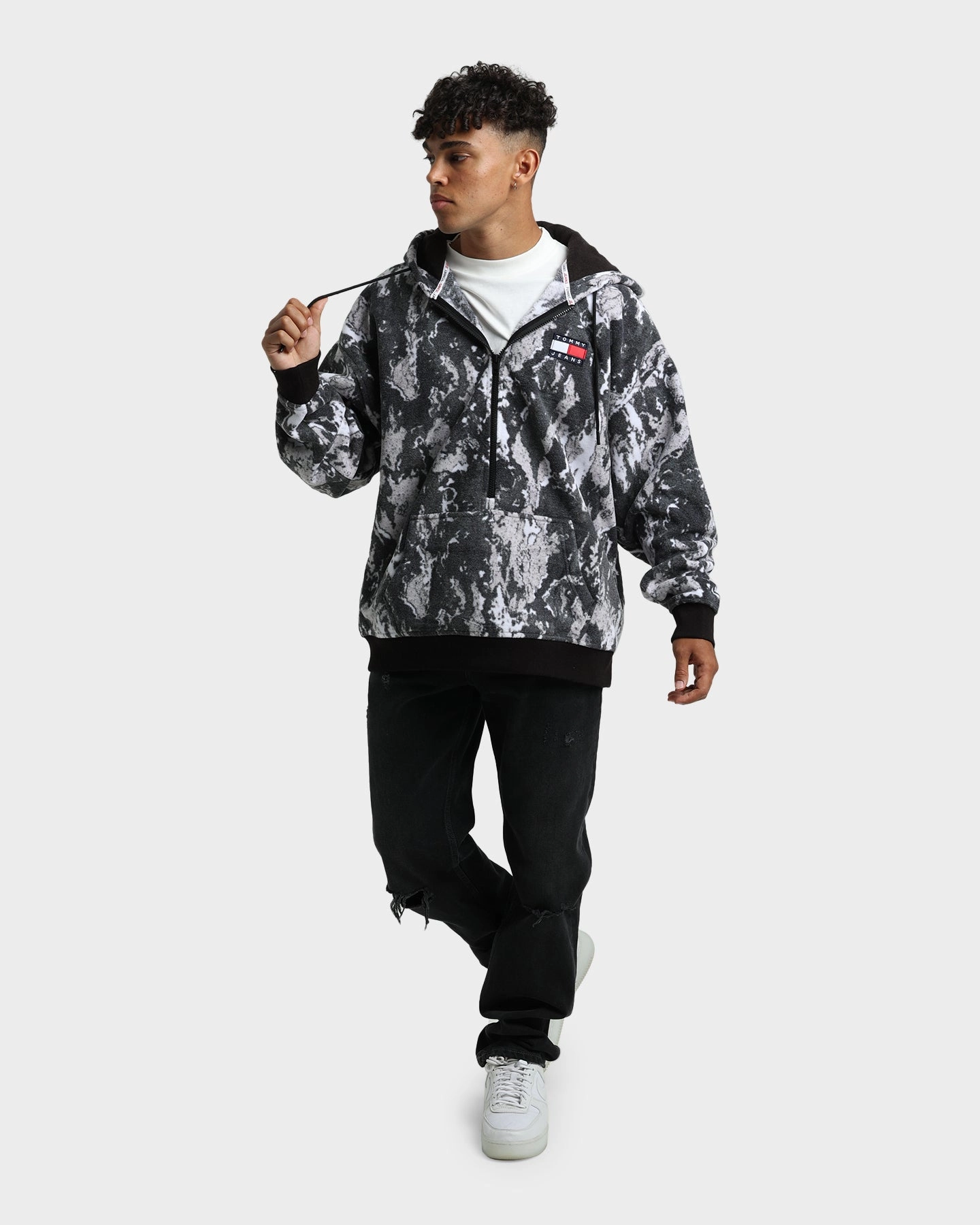 Modern Tommy Jeans Camo Half Zip Hoodie Tonal Camo Print