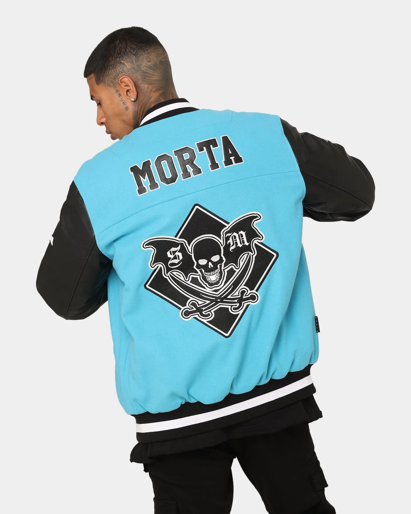 Chance Saint Morta Graveyard Varsity Jacket Cyan